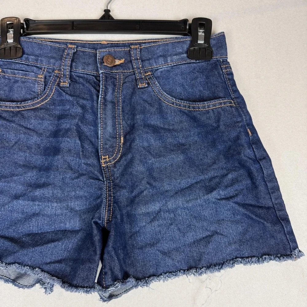 Old Navy Shorts Girls 14 Blue High Rise Denim Cutoff Adjustable Waist Frayed Hem
